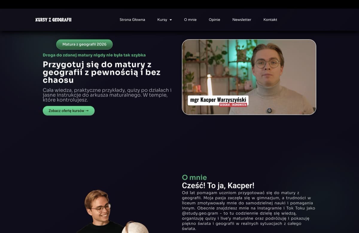 Home page of the KursyZGeografii.pl website